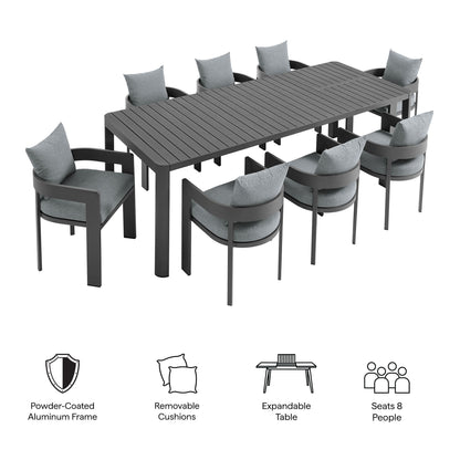 Tahoe 9-Piece Outdoor Patio Aluminum Dining Set With Extendable Table by Furniture For America