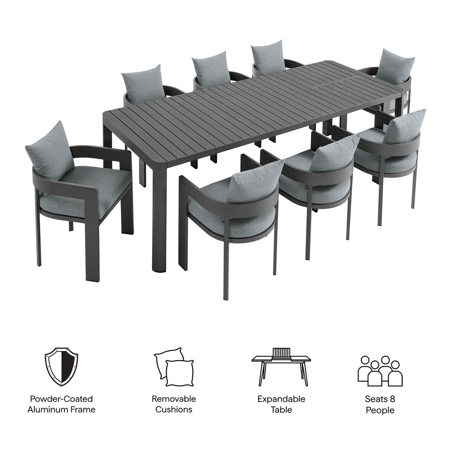 Aspen 9-Piece Outdoor Patio Aluminum Dining Set With Extendable Table in Gray Gray