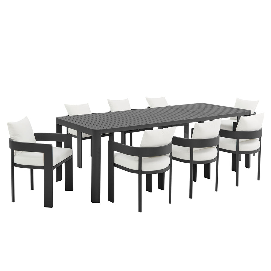 Aspen 9-Piece Outdoor Patio Aluminum Dining Set With Extendable Table in Gray White
