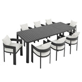 Aspen 9-Piece Outdoor Patio Aluminum Dining Set With Extendable Table in Gray White