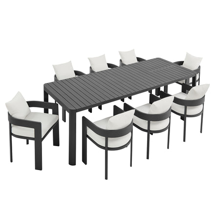 Tahoe 9-Piece Outdoor Patio Aluminum Dining Set With Extendable Table in Gray White