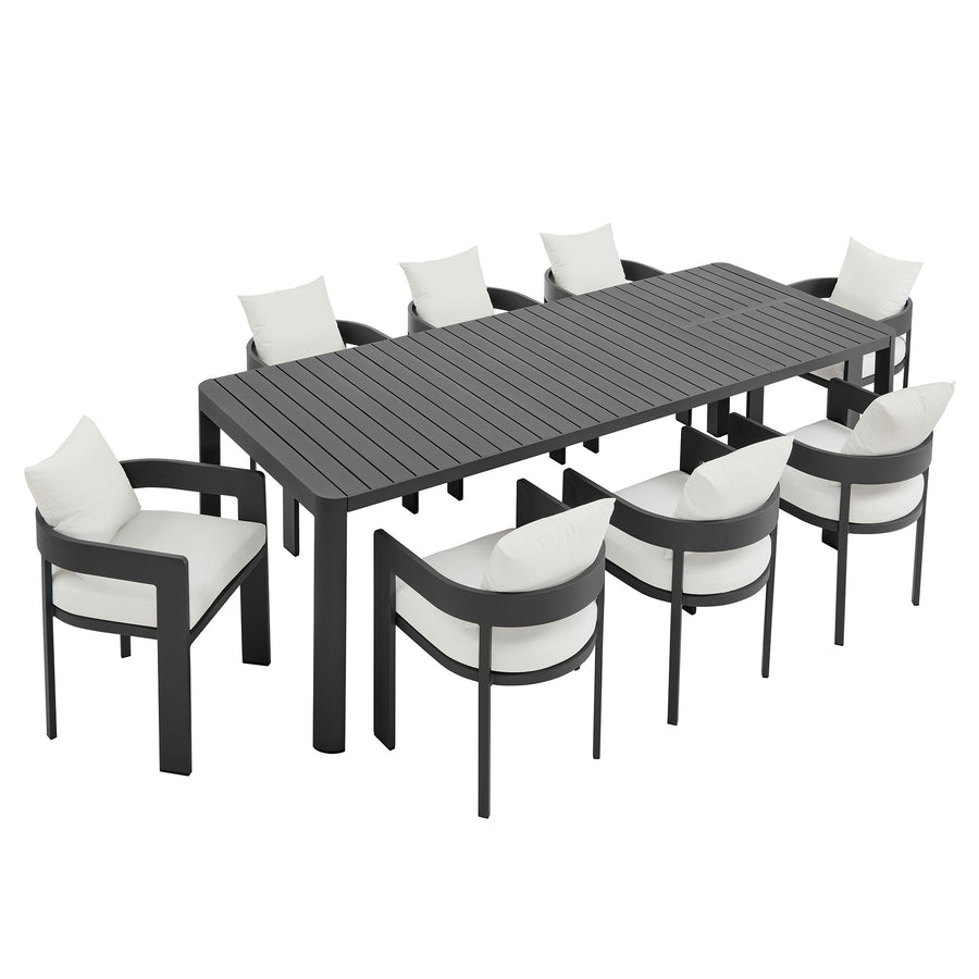 Aspen 9-Piece Outdoor Patio Aluminum Dining Set With Extendable Table in Gray White