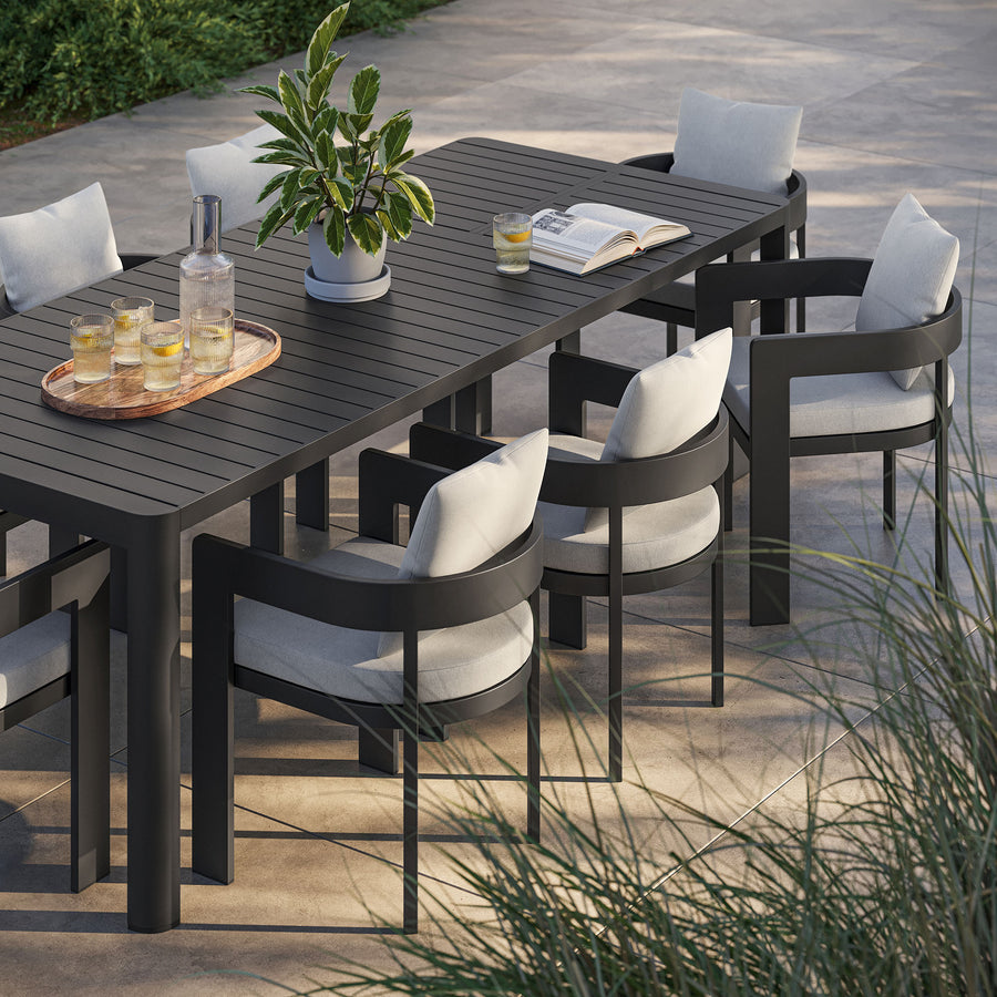 Aspen 9-Piece Outdoor Patio Aluminum Dining Set With Extendable Table in Gray White
