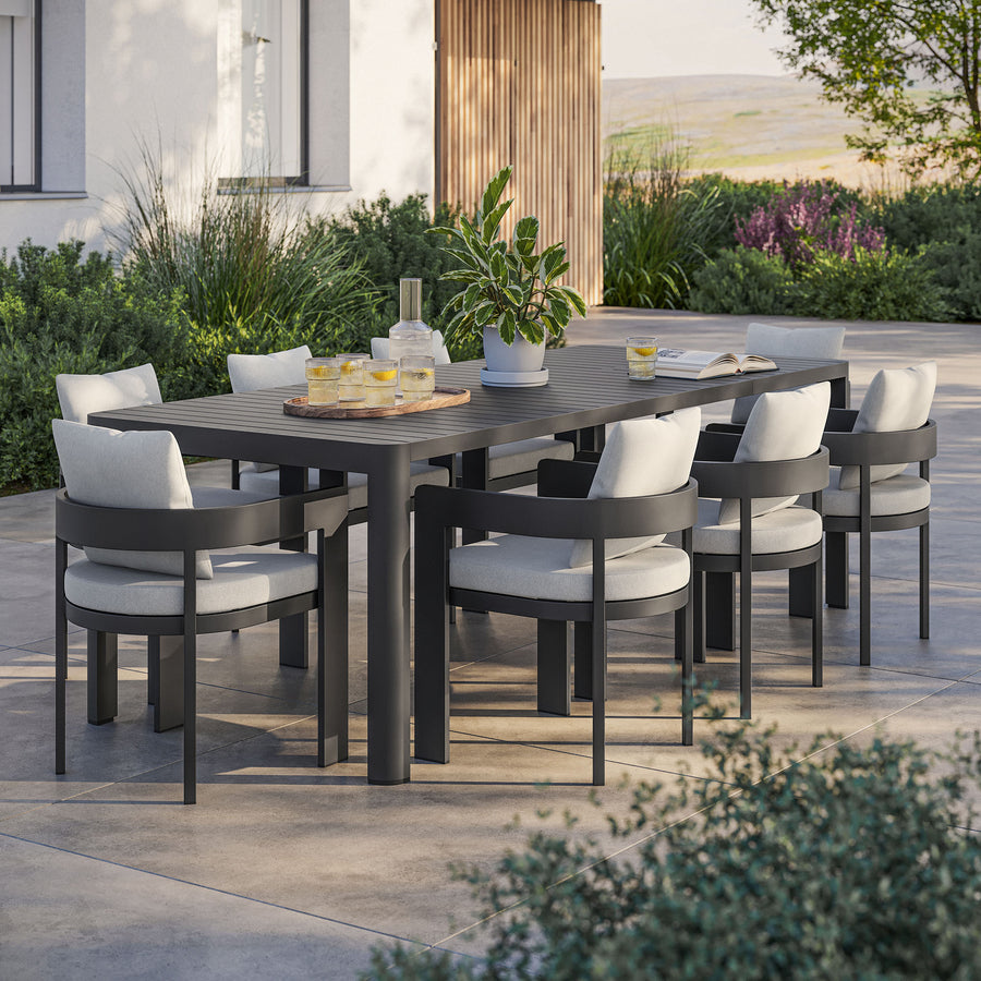 Aspen 9-Piece Outdoor Patio Aluminum Dining Set With Extendable Table in Gray White