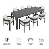 Aspen 9-Piece Outdoor Patio Aluminum Dining Set With Extendable Table in Gray White