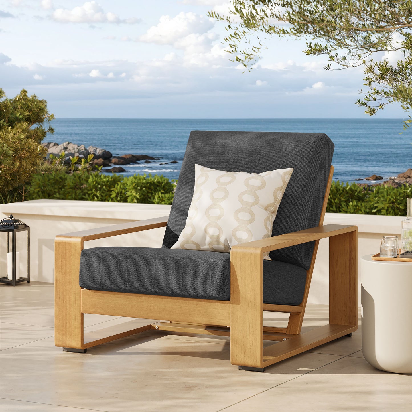 Lirienne Outdoor Patio Aluminum Faux Wood Armchair by Furniture For America