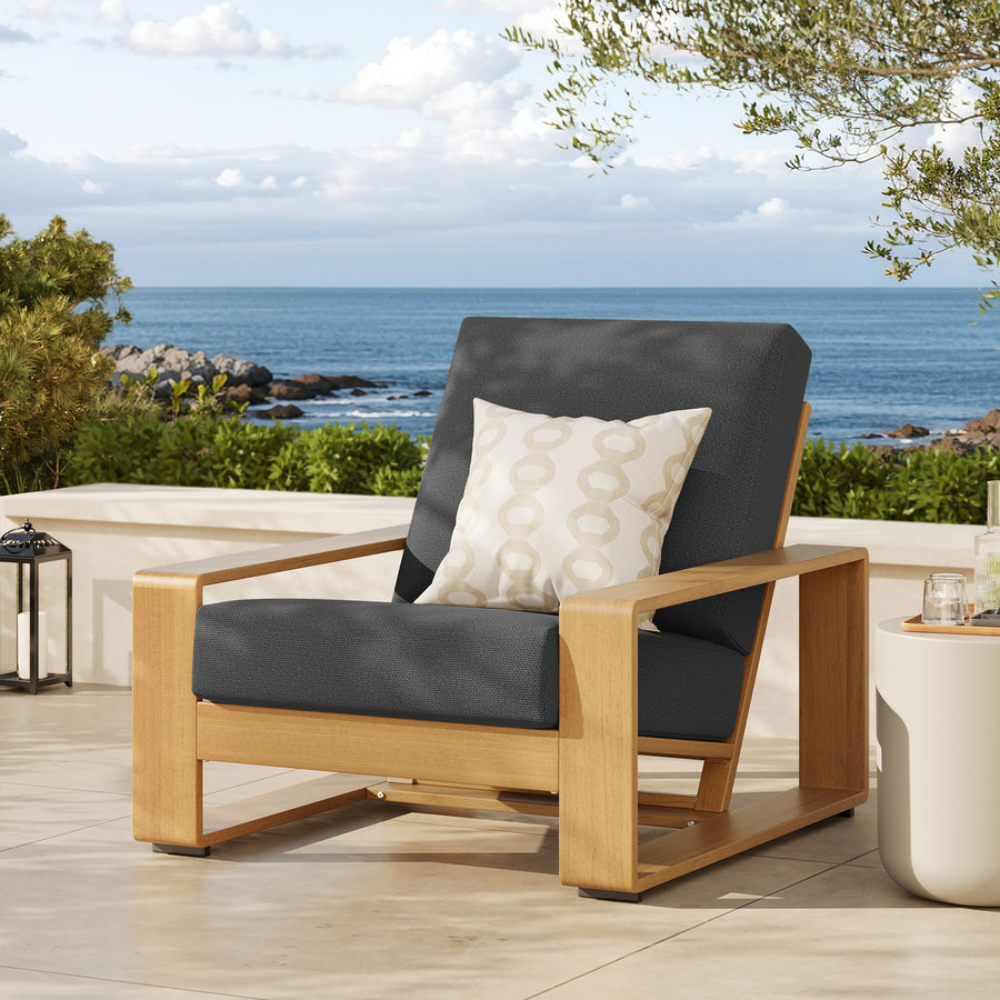 Bramble Outdoor Patio Aluminum Faux Wood Armchair in Charcoal Natural