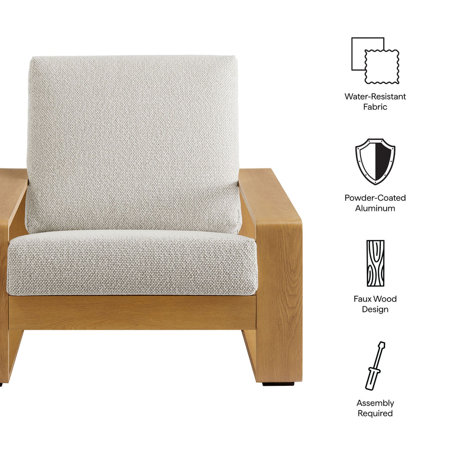 Bramble Outdoor Patio Aluminum Faux Wood Armchair in Ivory Natural