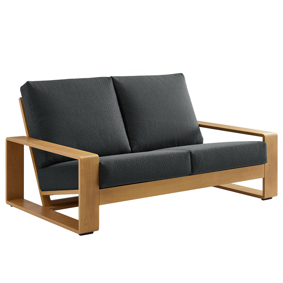Bramble Outdoor Patio Aluminum Faux Wood Loveseat in Charcoal Natural