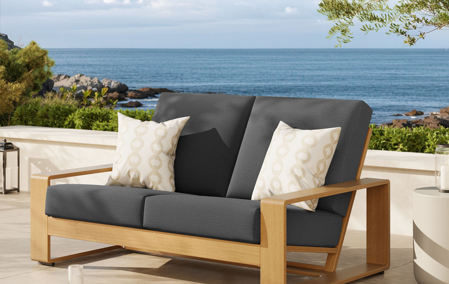 Bramble Outdoor Patio Aluminum Faux Wood Loveseat in Charcoal Natural