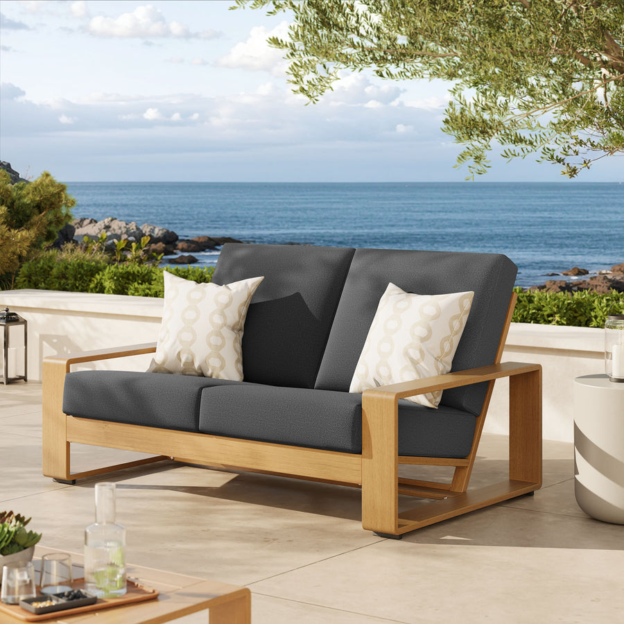 Bramble Outdoor Patio Aluminum Faux Wood Loveseat in Charcoal Natural