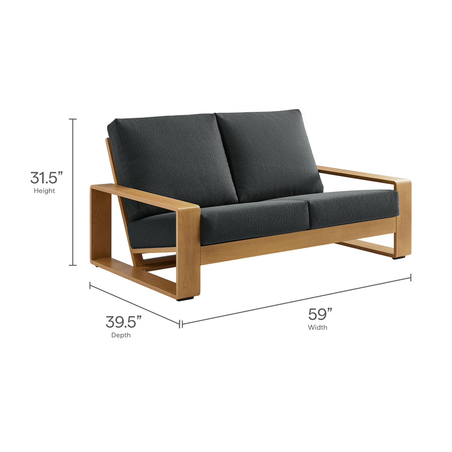Bramble Outdoor Patio Aluminum Faux Wood Loveseat in Charcoal Natural