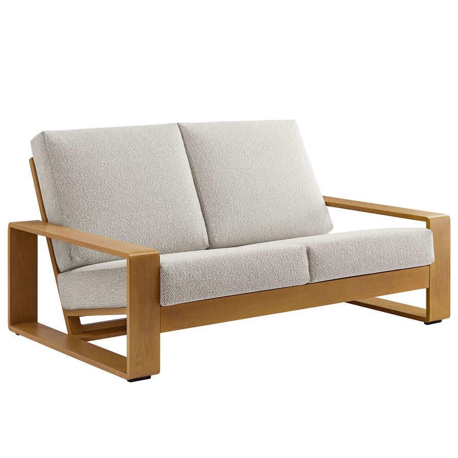 Bramble Outdoor Patio Aluminum Faux Wood Loveseat in Ivory Natural