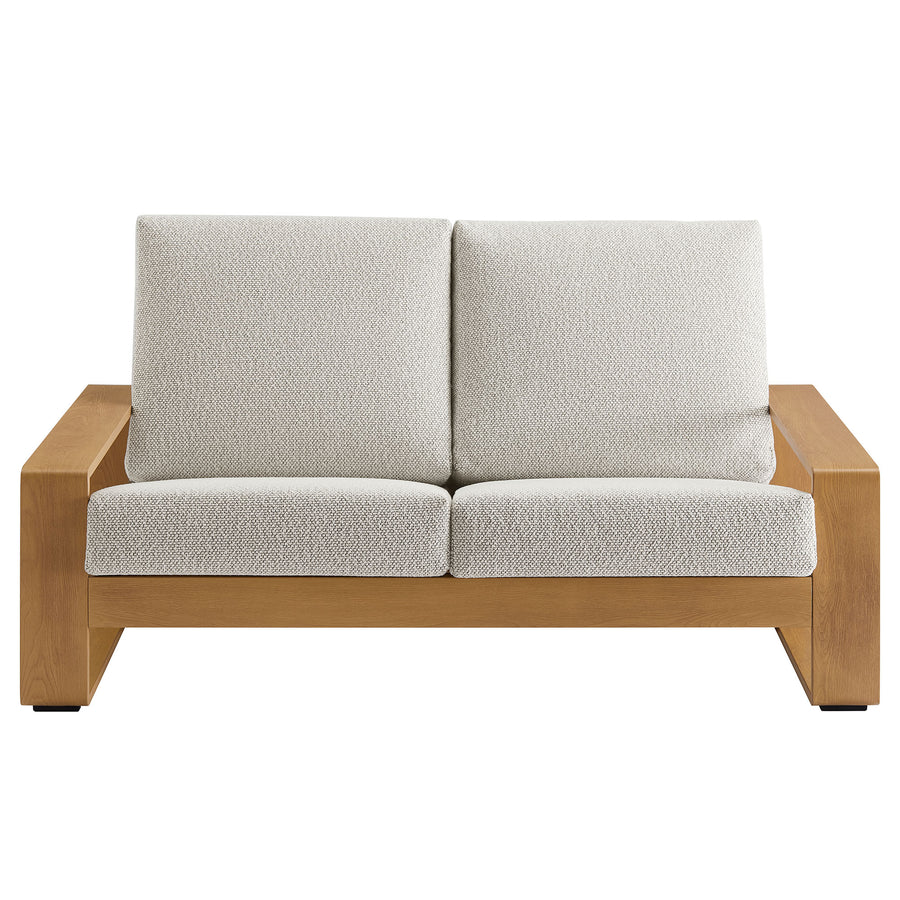 Bramble Outdoor Patio Aluminum Faux Wood Loveseat in Ivory Natural