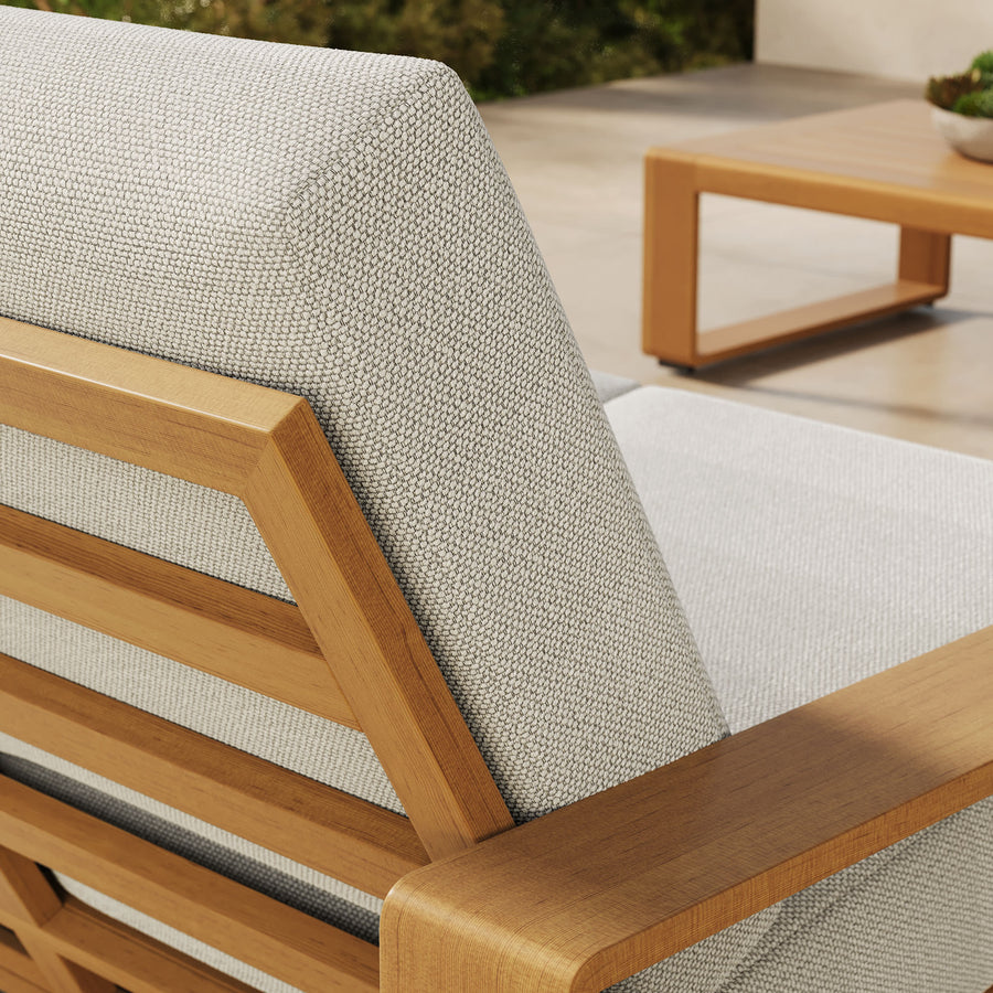 Bramble Outdoor Patio Aluminum Faux Wood Loveseat in Ivory Natural