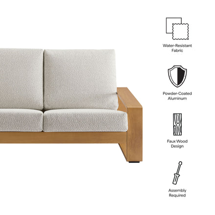 Lirienne Outdoor Patio Aluminum Faux Wood Loveseat in Ivory Natural