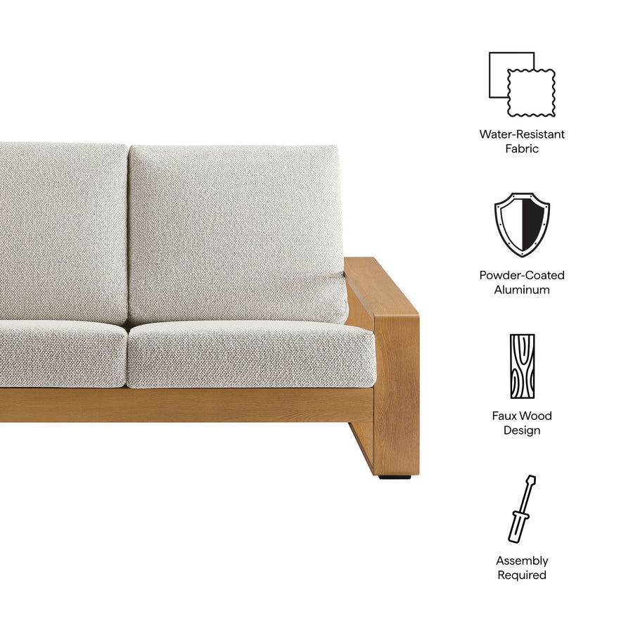 Bramble Outdoor Patio Aluminum Faux Wood Loveseat in Ivory Natural