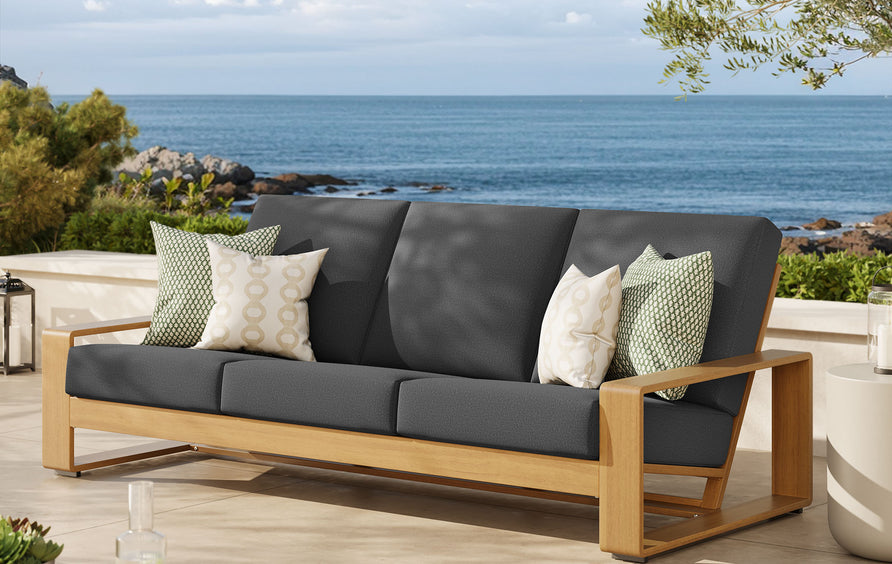 Bramble Outdoor Patio Aluminum Faux Wood Sofa in Charcoal Natural