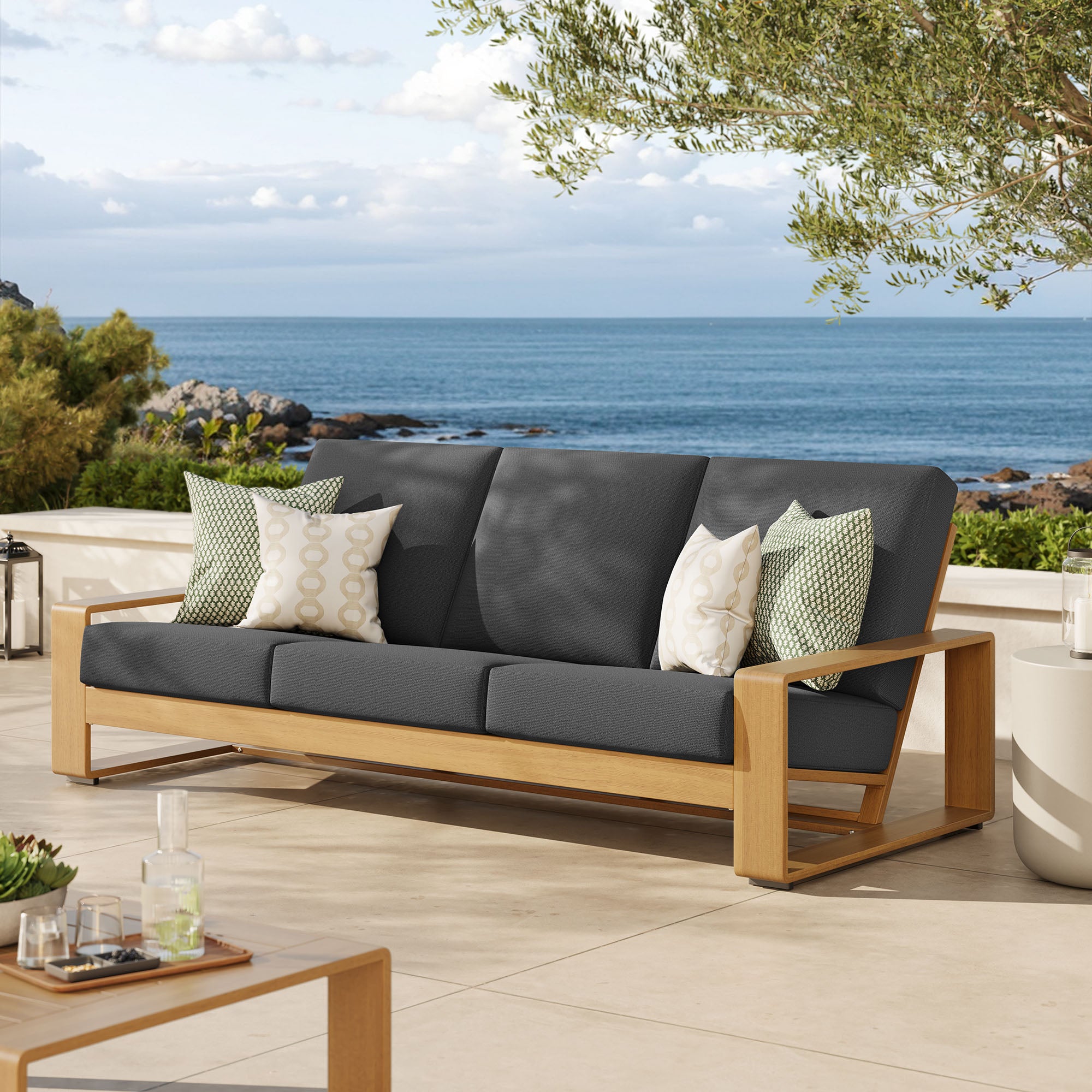 Lirienne Outdoor Patio Aluminum Faux Wood Sofa by Furniture for America