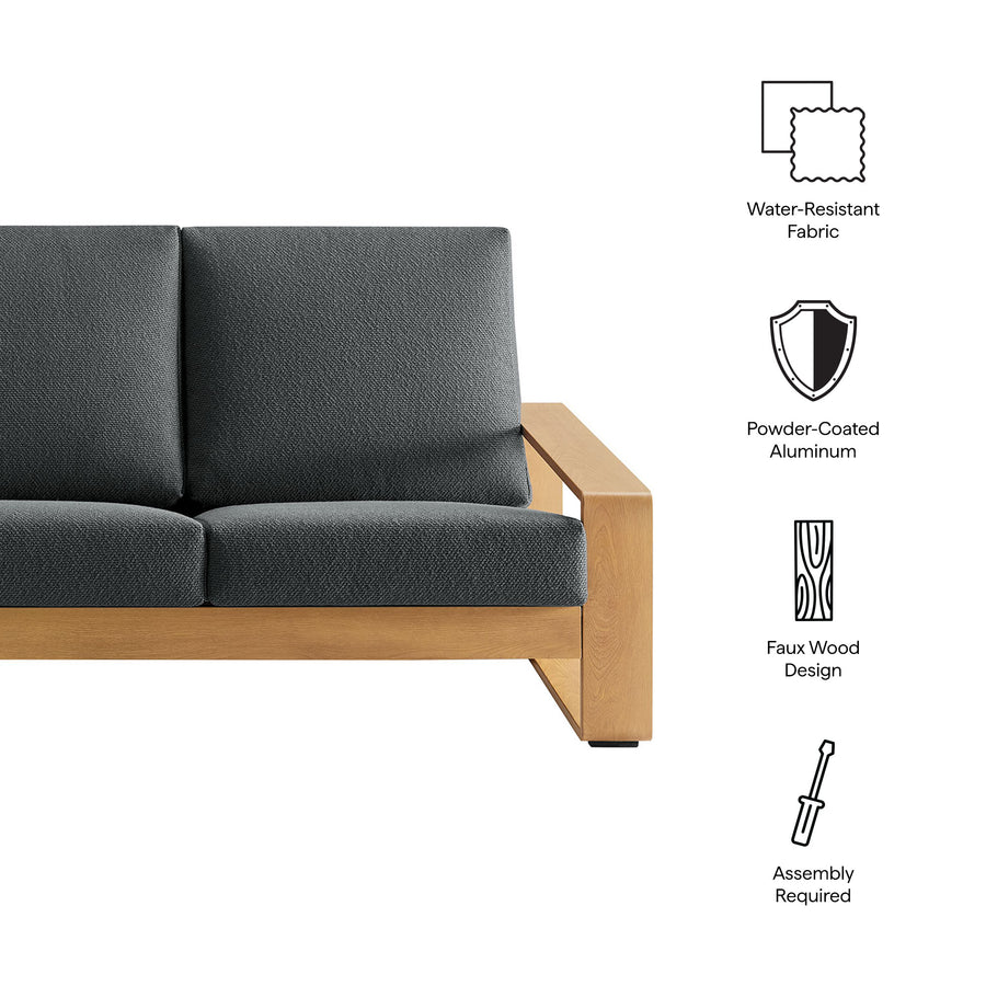 Bramble Outdoor Patio Aluminum Faux Wood Sofa in Charcoal Natural