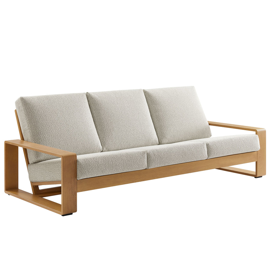 Bramble Outdoor Patio Aluminum Faux Wood Sofa in Ivory Natural
