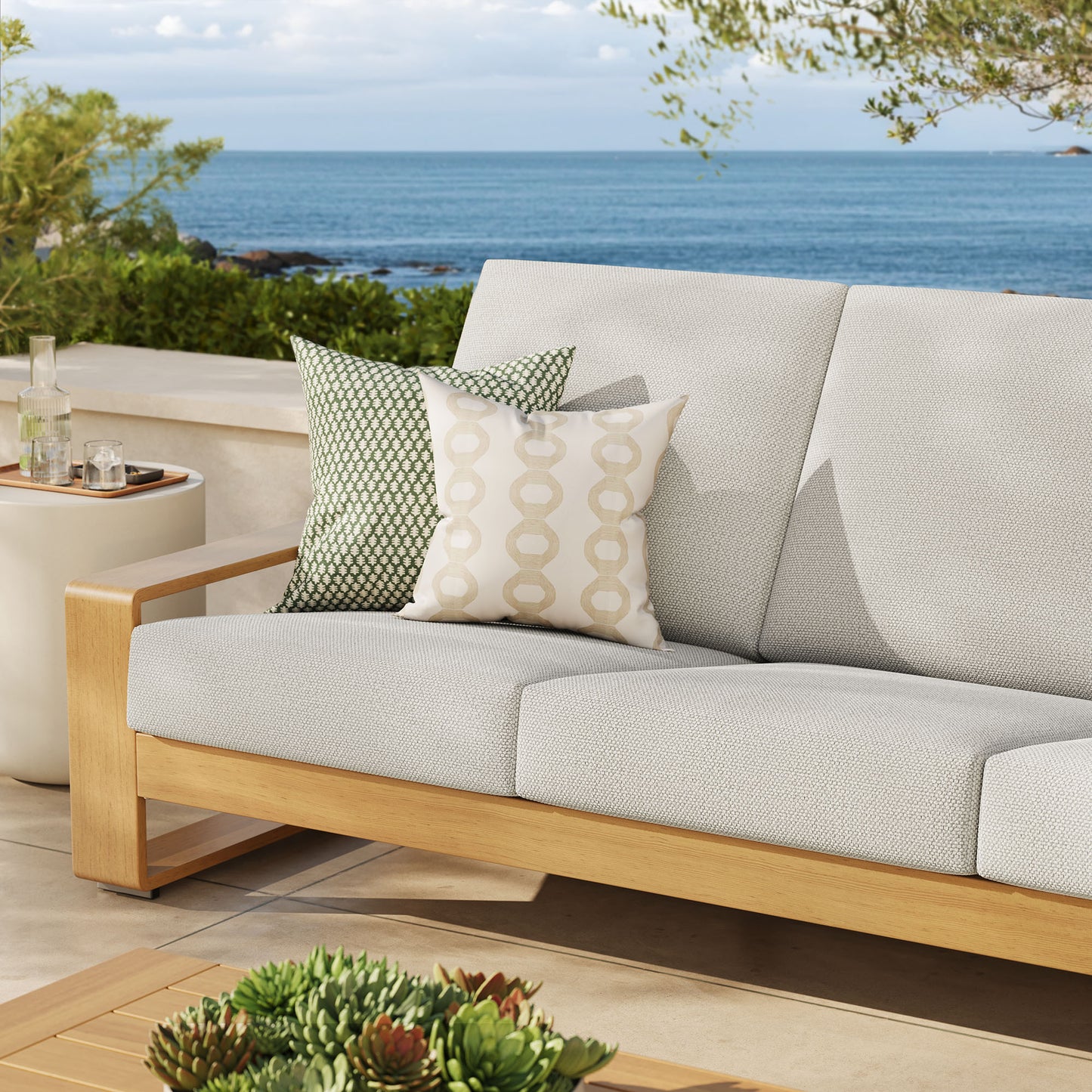 Lirienne Outdoor Patio Aluminum Faux Wood Sofa by Furniture for America