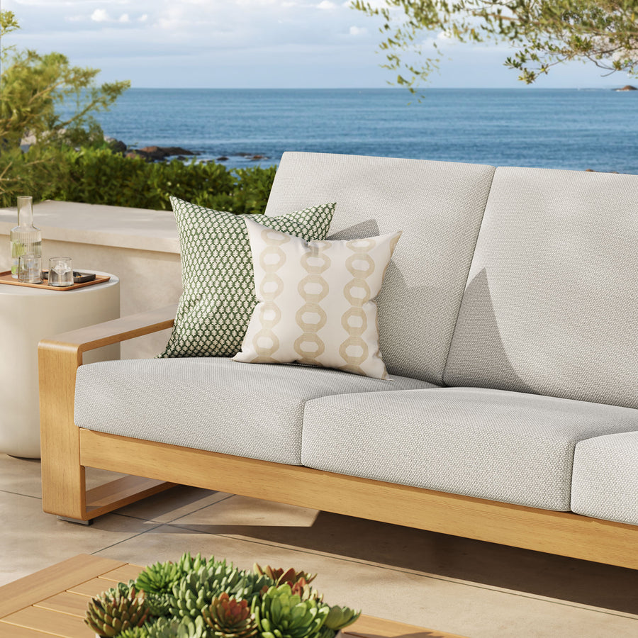 Bramble Outdoor Patio Aluminum Faux Wood Sofa in Ivory Natural