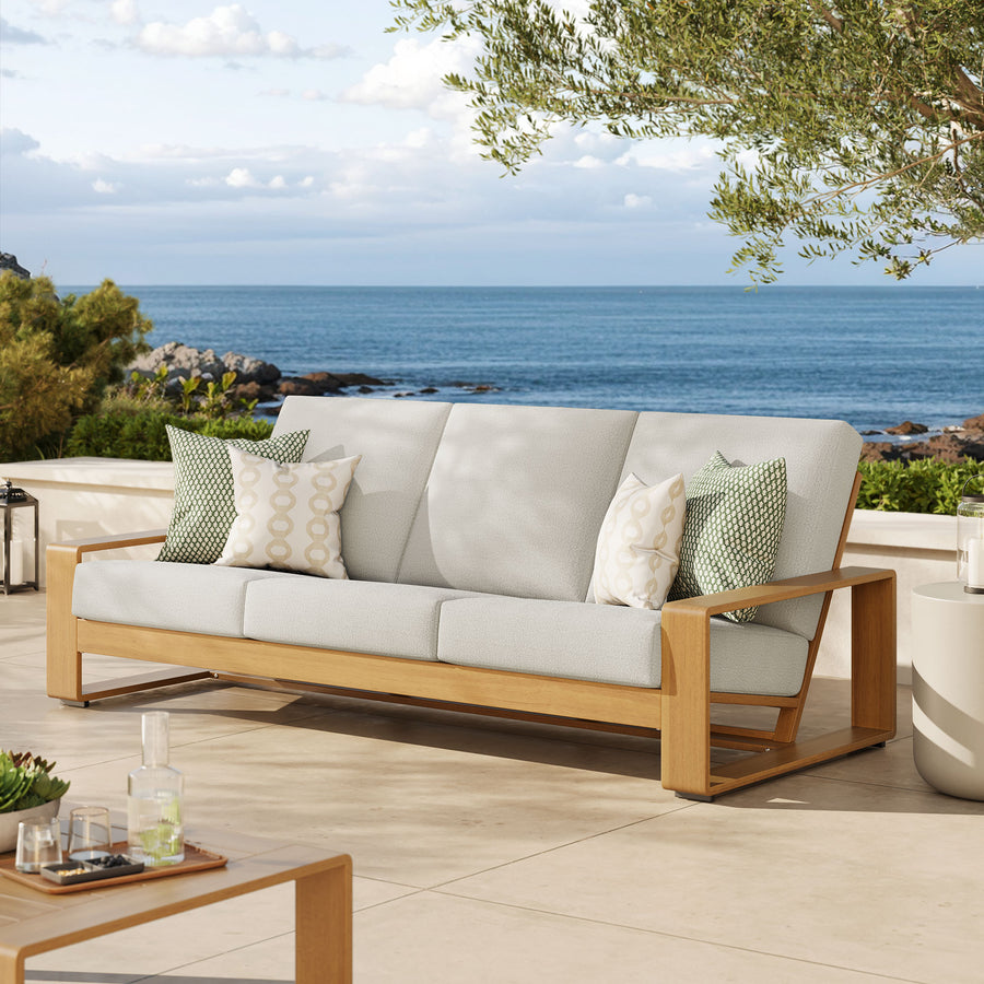 Bramble Outdoor Patio Aluminum Faux Wood Sofa in Ivory Natural
