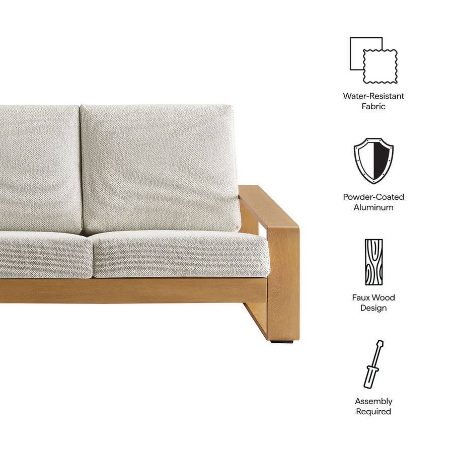 Bramble Outdoor Patio Aluminum Faux Wood Sofa in Ivory Natural