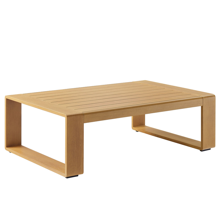 Bramble Outdoor Patio Aluminum Faux Wood Coffee Table in Natural