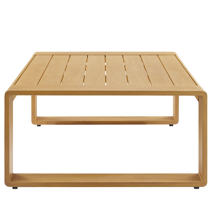 Bramble Outdoor Patio Aluminum Faux Wood Coffee Table in Natural