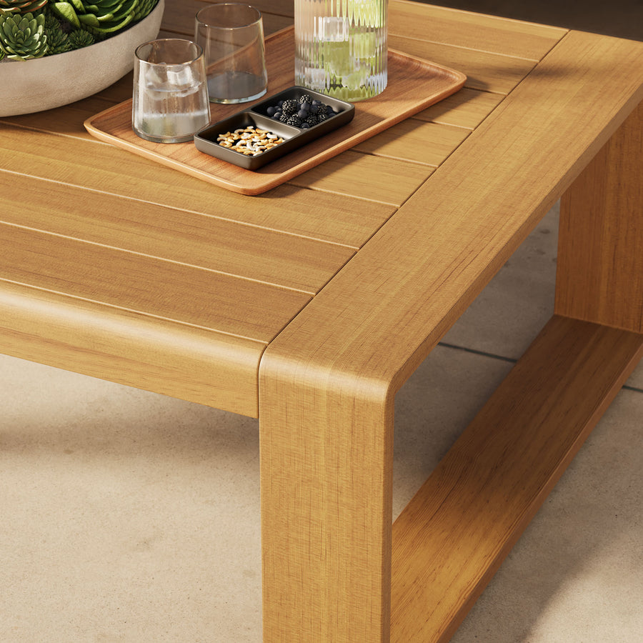 Bramble Outdoor Patio Aluminum Faux Wood Coffee Table in Natural