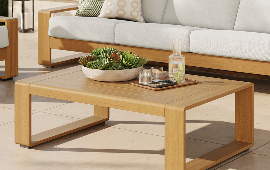Bramble Outdoor Patio Aluminum Faux Wood Coffee Table in Natural