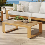 Bramble Outdoor Patio Aluminum Faux Wood Coffee Table in Natural