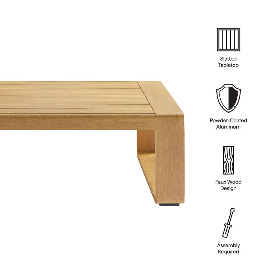 Bramble Outdoor Patio Aluminum Faux Wood Coffee Table in Natural