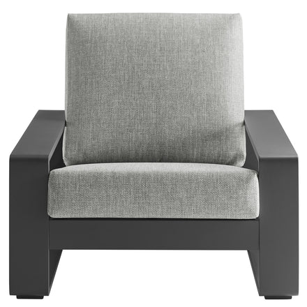 Lirienne Outdoor Patio Aluminum Faux Wood Armchairs Set of 2 in Light Gray
