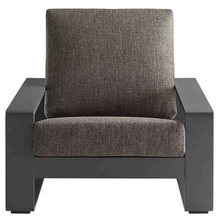 Lirienne Outdoor Patio Aluminum Faux Wood Armchairs Set of 2 in Smoke