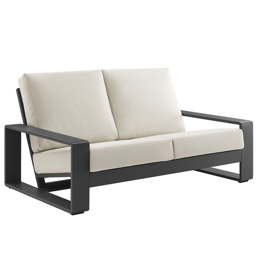 Bramble Outdoor Patio Aluminum Loveseat in Cream Gray