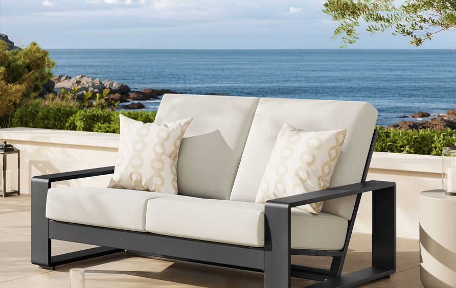 Bramble Outdoor Patio Aluminum Loveseat in Cream Gray