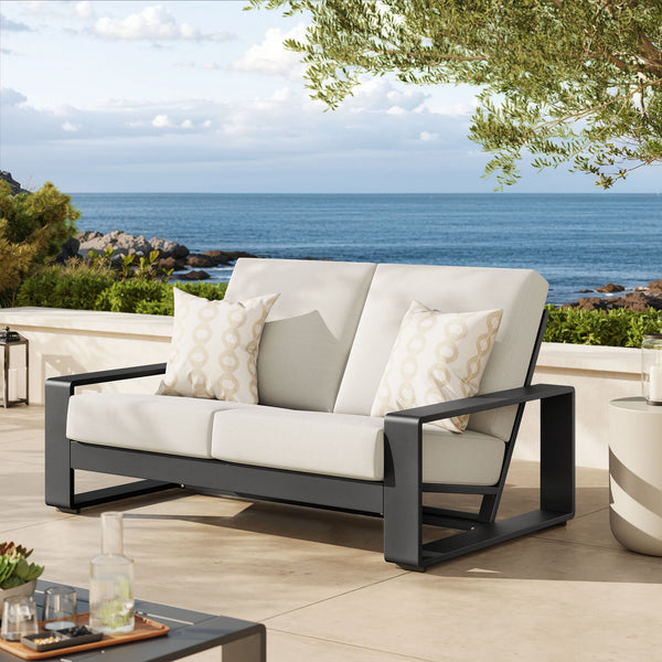 Bramble Outdoor Patio Aluminum Loveseat in Cream Gray