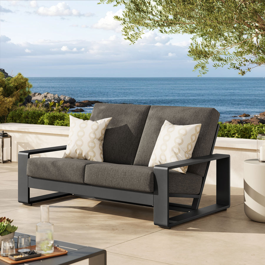 Bramble Outdoor Patio Aluminum Loveseat in Smoke Gray