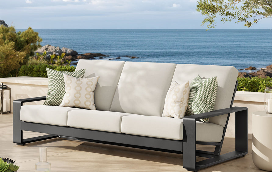 Bramble Outdoor Patio Aluminum Sofa in Cream Gray