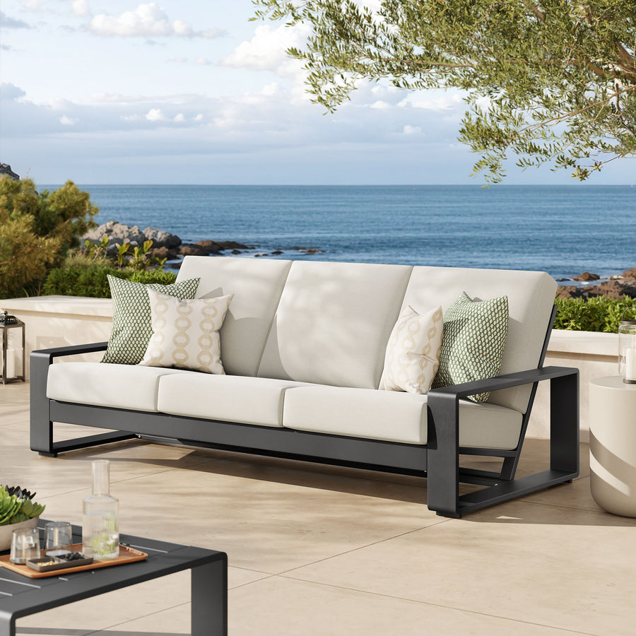 Bramble Outdoor Patio Aluminum Sofa in Cream Gray