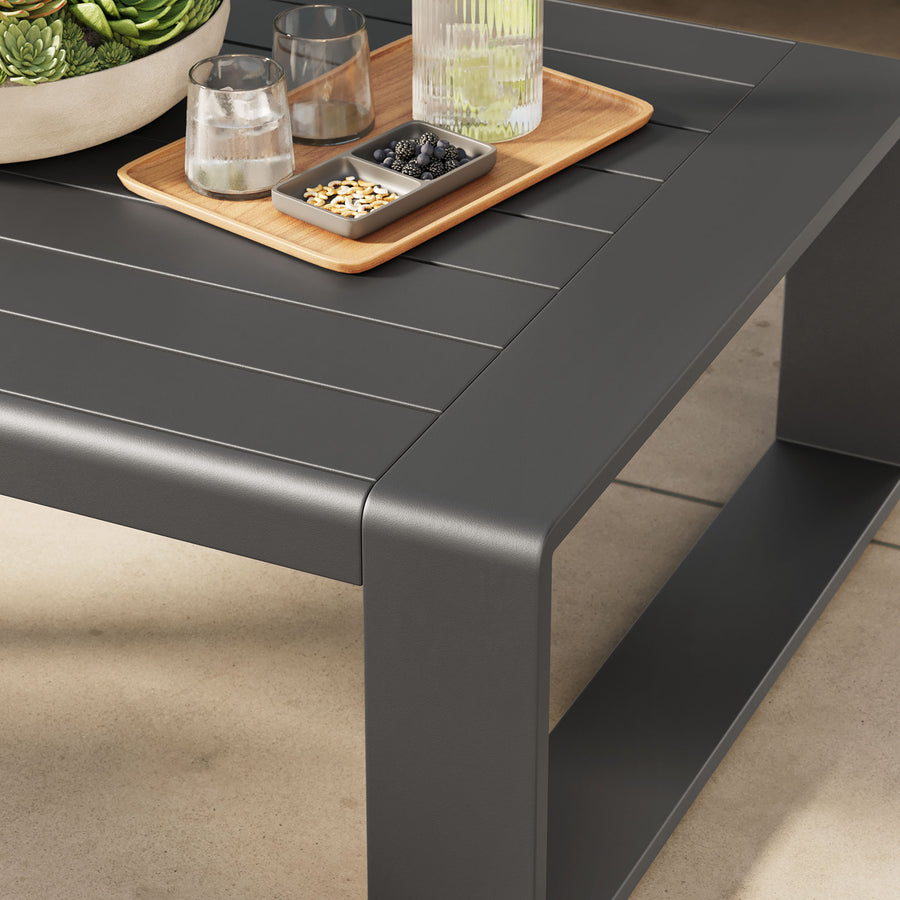 Bramble Outdoor Patio Aluminum Coffee Table in Gray