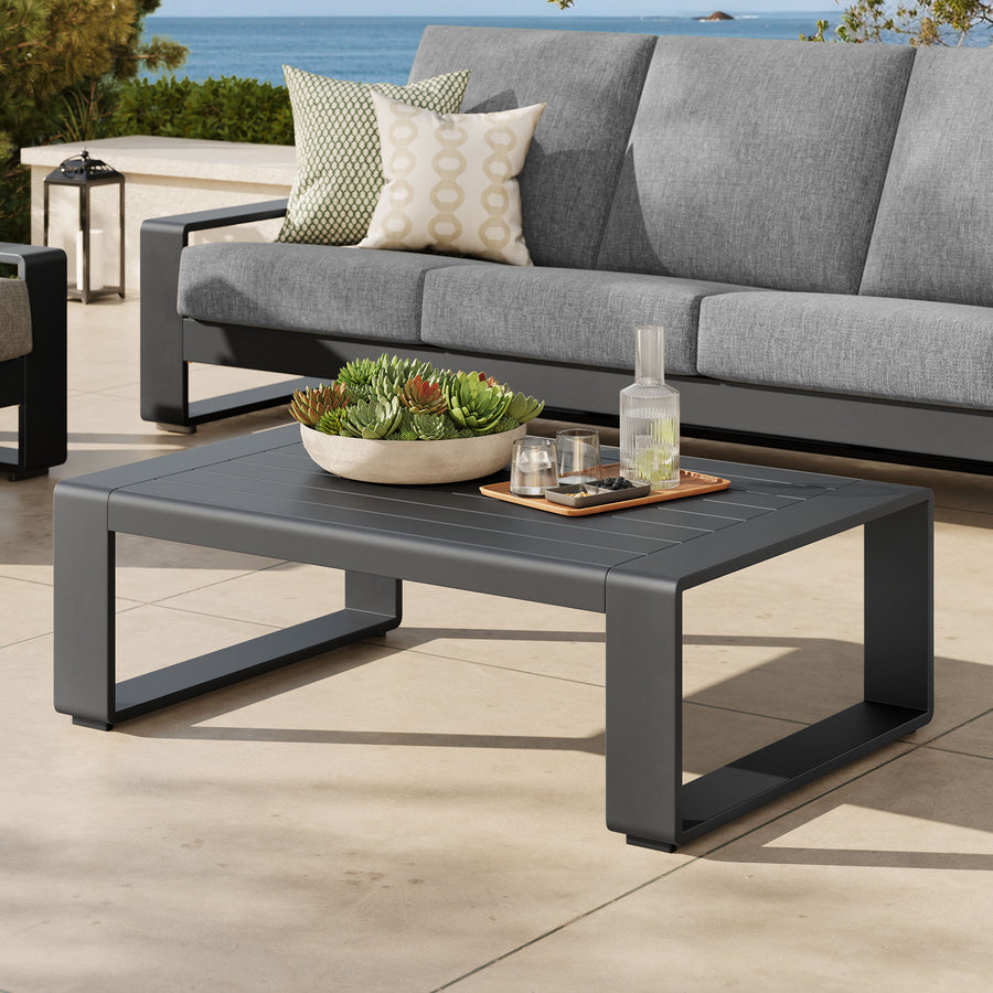 Bramble Outdoor Patio Aluminum Coffee Table in Gray