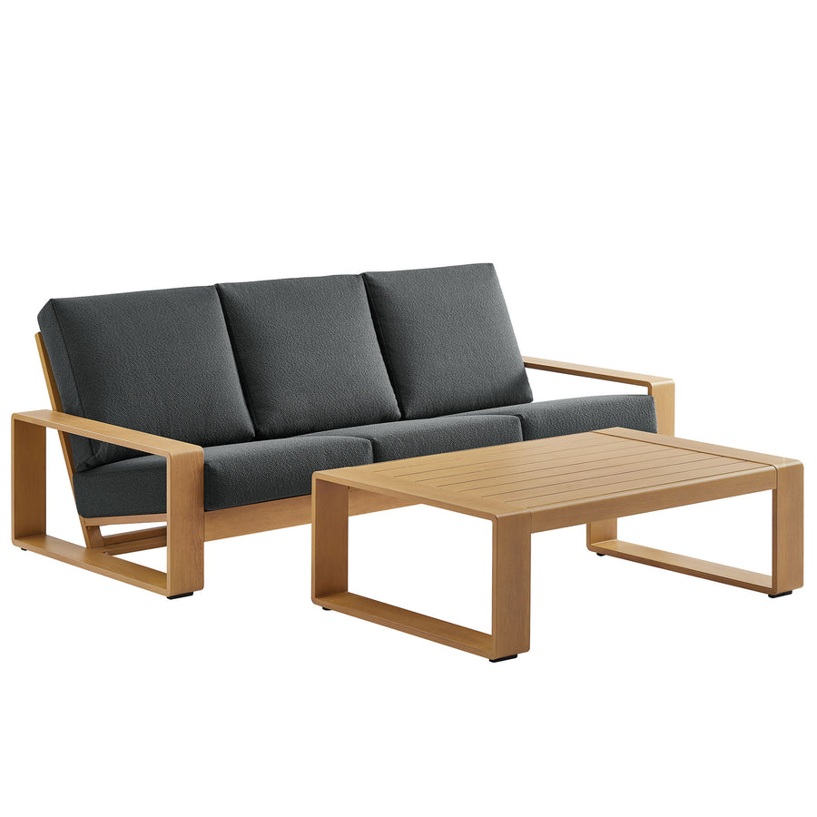 Bramble 2-Piece Outdoor Patio Aluminum Faux Wood Furniture Set in Charcoal Natural