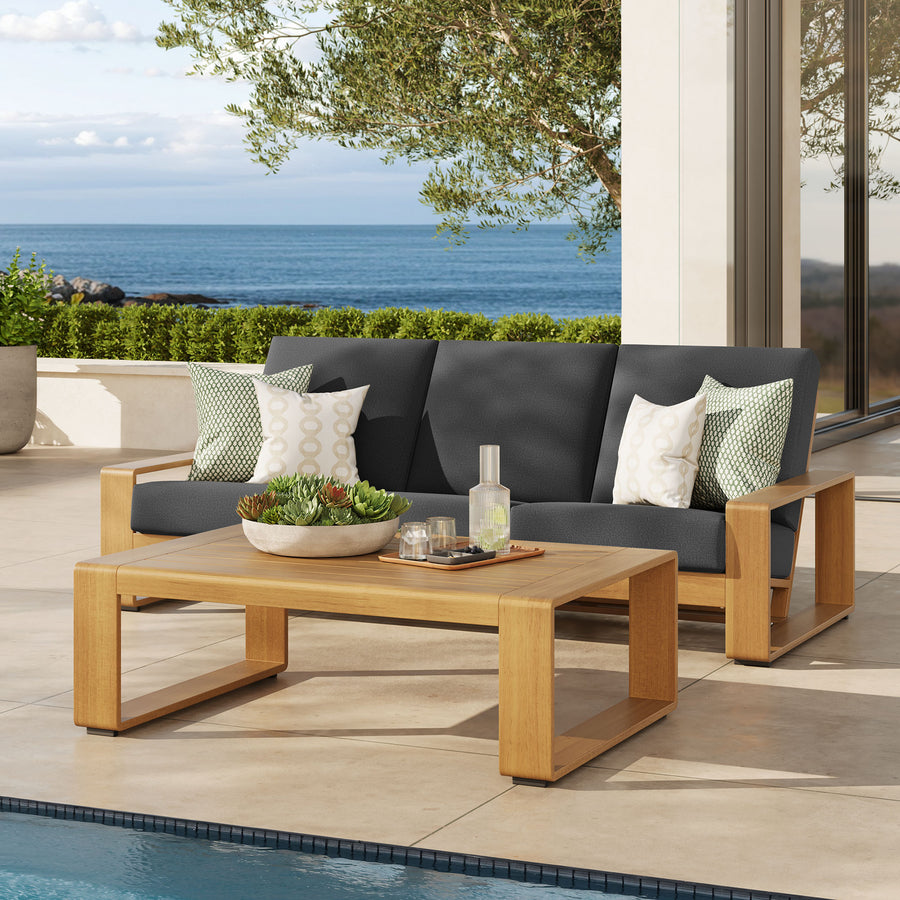 Bramble 2-Piece Outdoor Patio Aluminum Faux Wood Furniture Set in Charcoal Natural