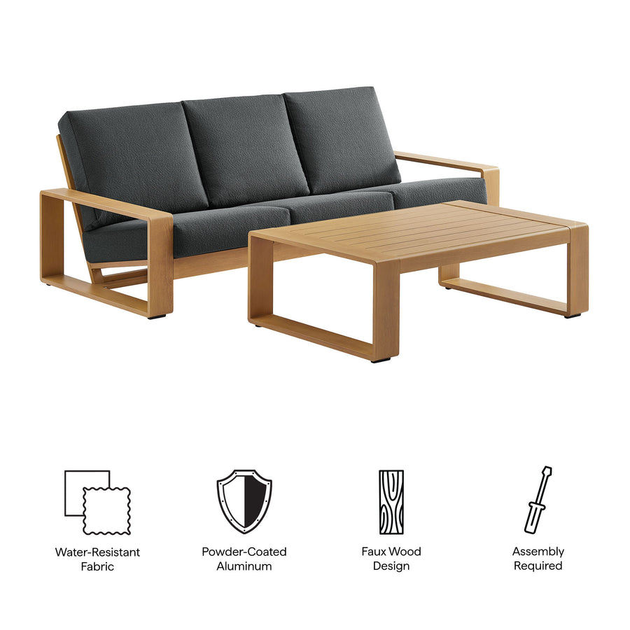 Bramble 2-Piece Outdoor Patio Aluminum Faux Wood Furniture Set in Charcoal Natural