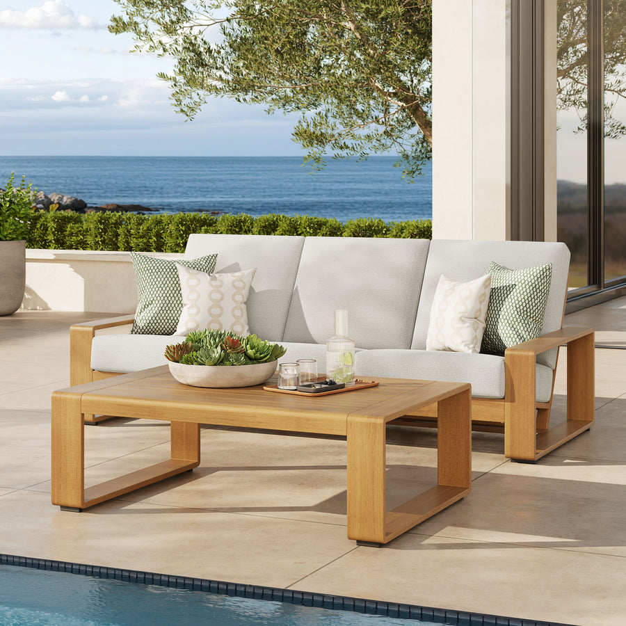 Bramble 2-Piece Outdoor Patio Aluminum Faux Wood Furniture Set in Ivory Natural