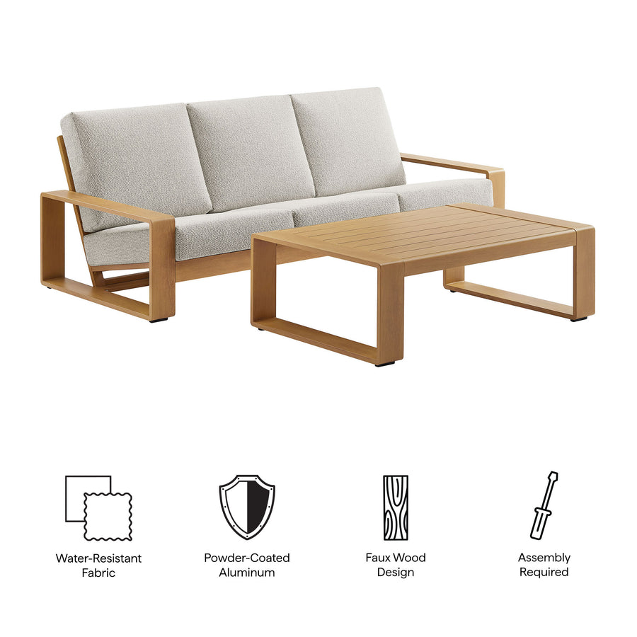 Bramble 2-Piece Outdoor Patio Aluminum Faux Wood Furniture Set in Ivory Natural